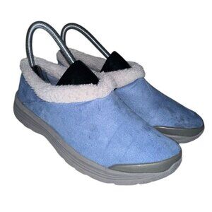 Bzees Womens Snicker Flat Shoes Blue Faux Fur Round Toe Slip On Size 5 READ